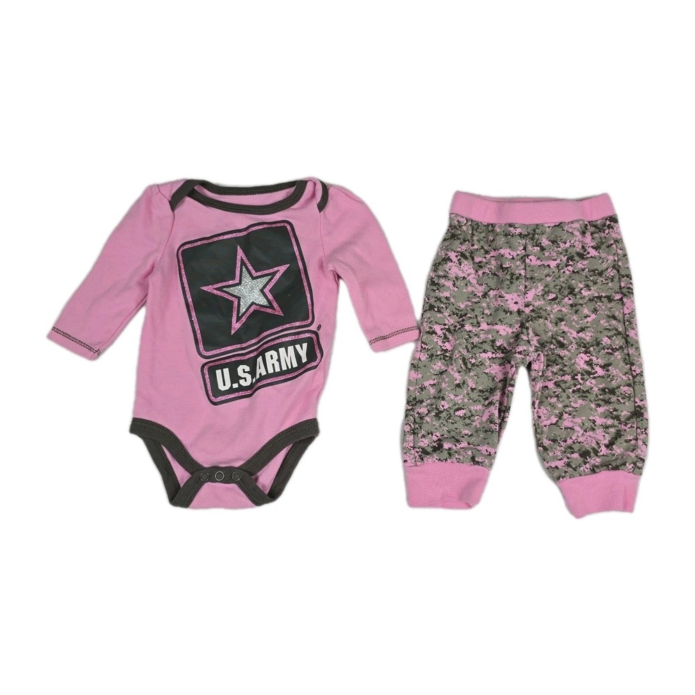 US Army Infant‎ Baby Girl Size 0-3 Months 2 Piece Set Camo Pink